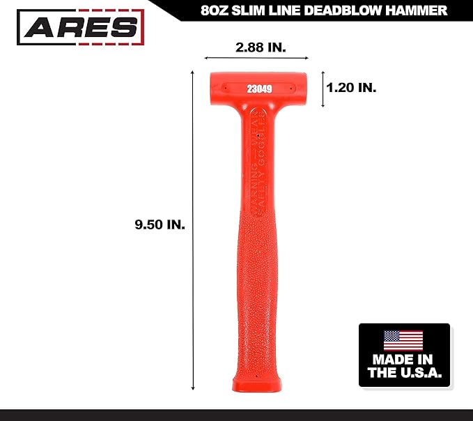 ARES 23049 – 8oz Slim Line Deadblow Hammer – Heavy Head Delivers Powerful Striking Force – Slim Profile Head Design for Greater Impact Accuracy - Made in USA