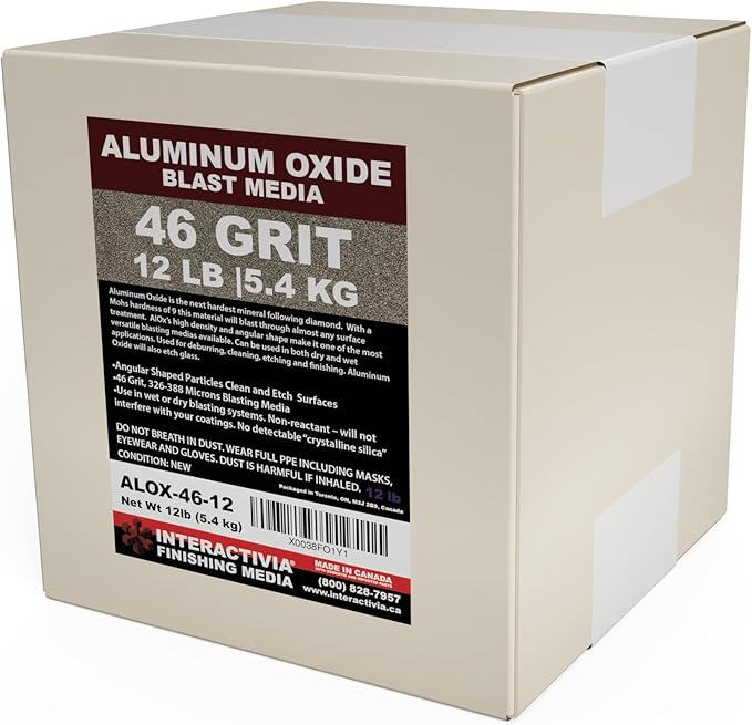 #46 Aluminum Oxide - 12 LBS - Coarse Premium Long-Lasting Sand Blasting Media, High Abrasive Force Sand Blaster Sand for Metal, Glass, Stone or Wood, Sandblasters, Blasting Cabinet, Blasting Guns