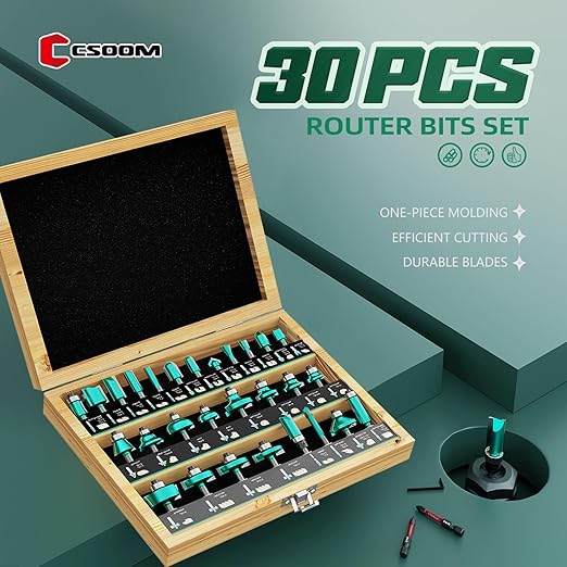 CSOOM 30PCS Router Bits Set - 1/4Inch Shank with Professional Woodworking Tools for Precision Carving and Versatile Applications