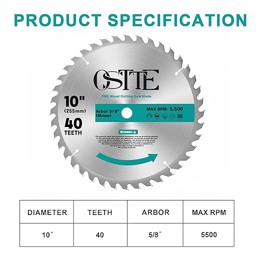 10-Inch Table Saw Blade 40 T, 5/8 Inch Arbor Circular Saw Blades, Carbide Tipped Teeth Miter Saw Blade for Cutting Wood, 1 Pack