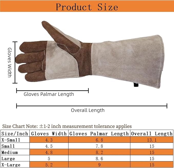 Stick Welding Gloves for Men, Heavy Duty Gardening Gloves for Yard Work, Leather Gloves for Barbecue, Cooking, Firefighting, Fireplace, Baking, Pot Holder, Thorn Proof, XL