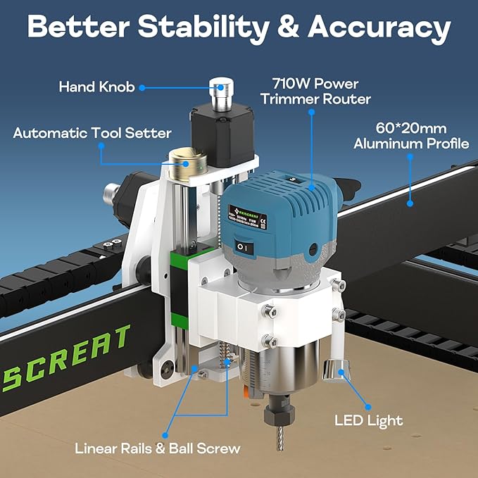 CNC Router Machine 6060, Beginner Hobby Engraving Machines, 710W Power Trimmer Router, Linear Rails and Belt Driven, 3-Axis Cnc Milling Machine for Wood, Acrylic, and MDF Carving