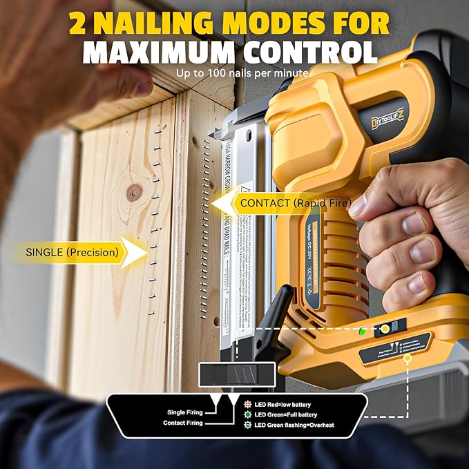 18GA Cordless 2" Brad Nailer Compatible with DeWalt 20V (Tool Only), 2-in-1 Nail & Staple Gun, Tool-Free Jam, Adjustable Depth, 2 Modes with 400 Nails/Staples for Woodworking,Trim,Carpentry