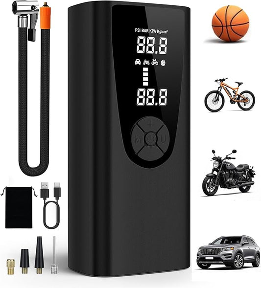 Tire Inflator Portable Air Compressor-Car Tire Air Pump Portable-180PSI Cordless Electric 3X Fast Inflation, Tire Inflator with Gauge, LED, for Bike, Motorcycle, Ball