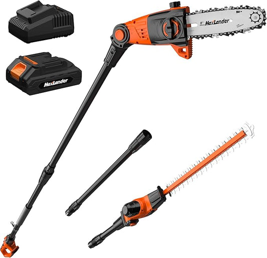 8 Inch Pole Saw and 18 Inch Pole Hedge Trimmer, 2-in-1 Cordless Pole Saws for Tree Trimming, 15-Feet MAX Reach, 16ft/s Speed, 20V Pole Chainsaw with 2.0Ah Battery & Charger
