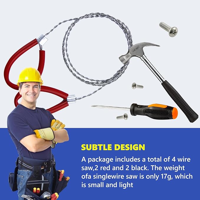 4 Pcs Stainless Steel Cable Saw, Metal Wire Saws Hand Pocket String Rope Saw, Emergency Survival Saws for Wood Camping Hiking Hunting Red and Black 23.62 Inch