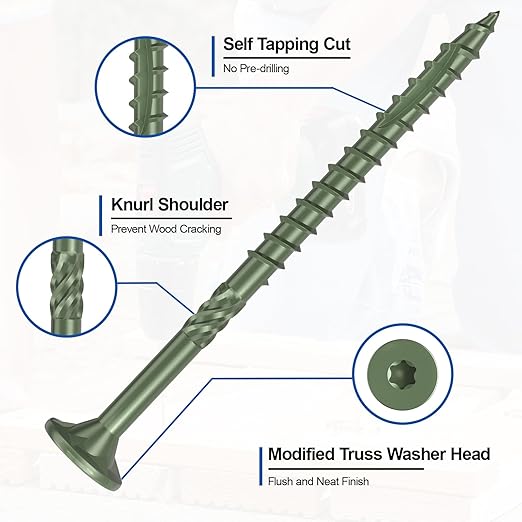 #10 x 4??Deck Screws, 108Pcs Star Drive Wood Screws, Rust Resistant Timber Screws for Timber/Log/Landscaping Wood, T25 Star Bit Included, Green