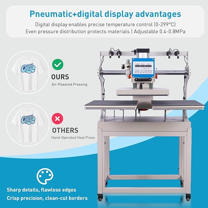16?쓝24??Commercial Heat Press Machine, Pneumatic Up Sliding, for T-Shirts Garments Bag Textile Curtain, Digital Industrial Sublimation Printer for Sublimation Vinyl Heat Transfer Projects