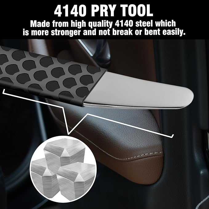 4140 Steel Pry Tool, Auto Trim Removal Tool Pry Bar for Vehicle Door Panel, Audio Radio Panel, Dashboard Repair Upholstery Tool, Pack of 1 Black