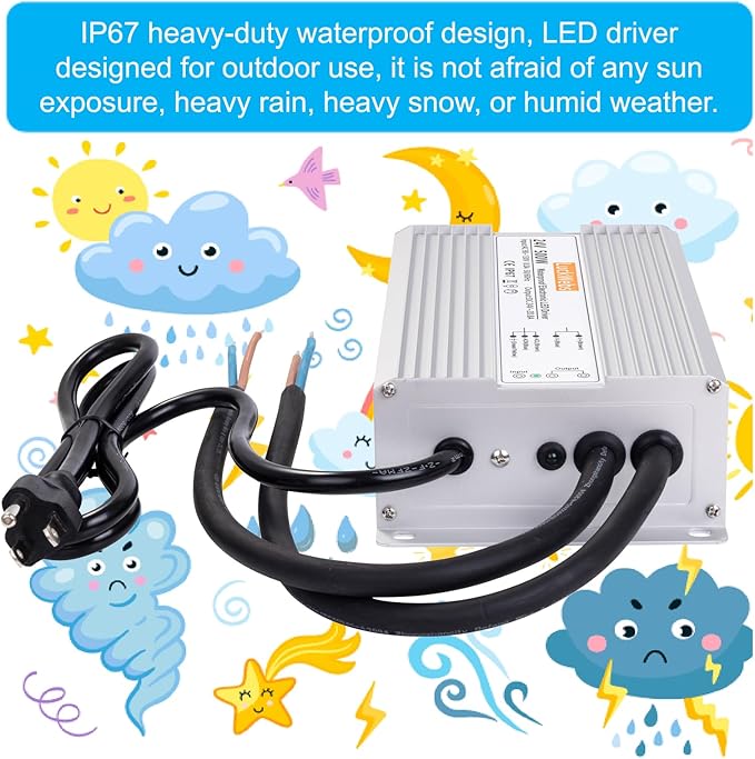 LED Driver 24V500W Waterproof Power Supply AC90-130V to DC24V20.8A Low-Voltage IP67 Transformer Suitable for Street Lights Lawn Lights LED Outdoor Landscape Lighting Waterproof Transformer
