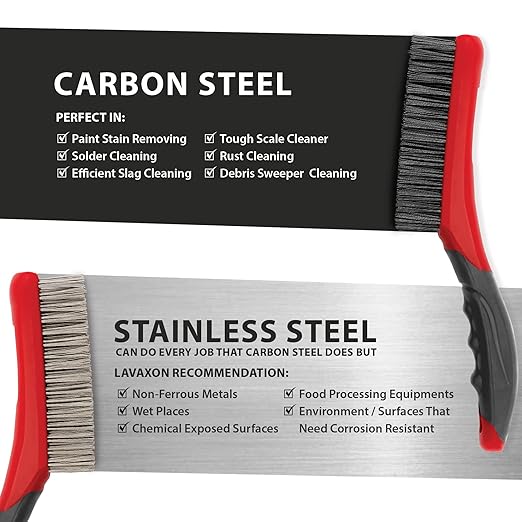 Wire Brush Set-Heavy Duty Stainless & Carbon Steel Bristles with Plastic Handle Grip for Rust, Wielding Slag, Dirt & Paint Scrubbing with Deep Cleaning ??10 Inches, Large (Pack of 2-Red)