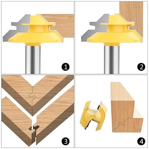 45 Degree Lock Miter Router Bit - BAIDETS 1/4 Inch Shank, 3/4 Inch Stock, 2 Inch Diameter, Carbide Wood Router Bits Woodworking Cutter Tool