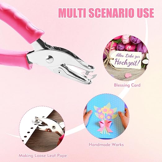 2 PCS Hole Punch, Diameter 1/4" and 1/8" Single Hole Punch, with Pink Soft Grip Hole Puncher Single, for Home, Office and Study, Suitable for Various Cardboard, Labels, and Scrapbooks