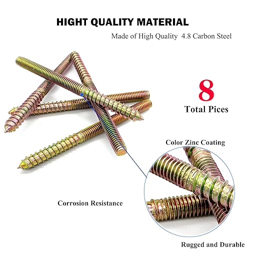 8 Pack 3/8-16 x 5 Inch Hanger Bolts 3/8-16" Double Headed Bolts 3/8 Wood Dowel Screw Self-Tapping Screw Hanger Bolts for Furniture Double Threaded Rods Bolt 127mm Length