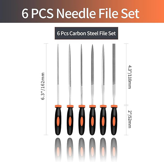 KUZURYU 6-Piece Metal Needle File Set - Hardened Alloy Steel Includes Flat, Warding, Square, Triangular, Round, and Half-Round Files