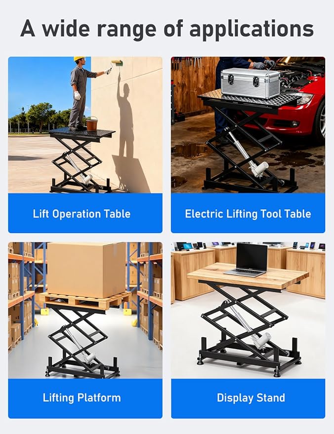 DIHOOL Electric Scissor Lift Table, 265Lbs Load, 10.43"-43.31" Height Adjustable Lifting Platform, Super Quiet with Remote & WiFi Control, Obstruction Detection, AC/DC Power for Home/Industrial Use