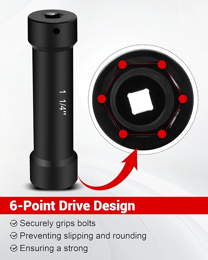 1/2 Inch Drive Extended Length Impact Socket Set, 6 Sizes Extra Deep Socket Set Include Sizes 3/4", 7/8", 15/16", 1-1/16", 1-1/8", 1-1/4" for High Torque Use with Case