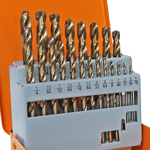 COMOWARE Cobalt Drill Bit Set- 21Pcs M35 High Speed Steel Twist Jobber Length for Hardened Metal, Stainless Steel, Cast Iron and Wood Plastic with Metal Indexed Storage Case, 1/16"-3/8"