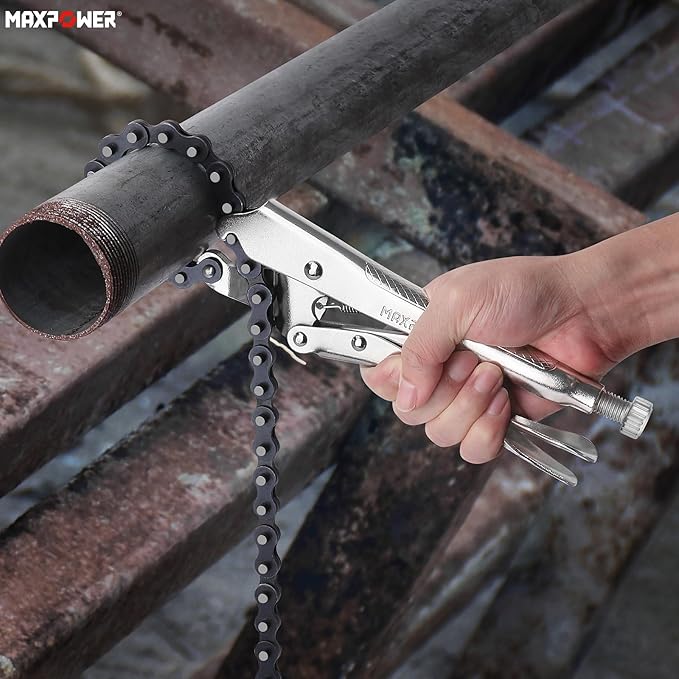 MAXPOWER 9-Inch Locking Chain Clamp with 19.7-Inch Chain, 2 Pack