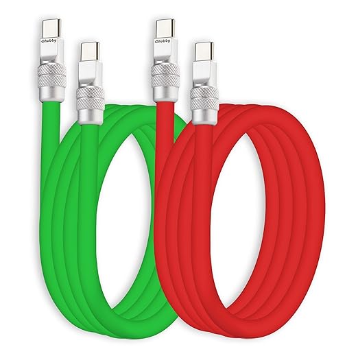chubbycable Couple Chubby 2-Pack 240W USB C Cable Extra Thick Silicone Fast Charging Cable Compatible with iPhone 17-15 Series iPad Galaxy Series, Green+Red, Type-C to Type-C, 9.8FT