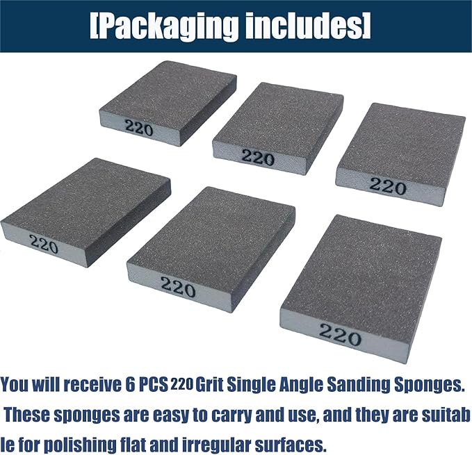 6 PCS 220 Grit Hand Sanding Blocks Set - Fine Sander Sponge, Wet and Dry Dual-use Sanding Sponges, Washable and Reusable, Ideal for Wood Metal Wall Polish