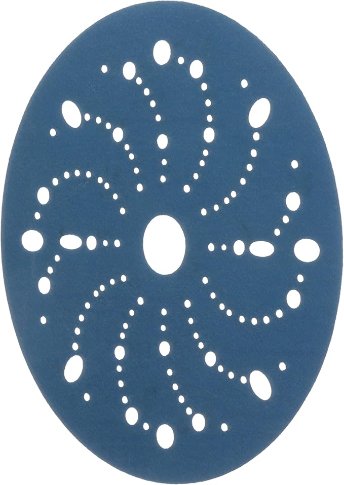 3M Hookit Blue Abrasive Discs 36181, Multi-Hole, 6 in, 400+ Grade, Pack of 50, Virtually Dust-Free, for Auto Sanding, Body Repair, Featheredging, Primer Sanding, Paint Preparation, E-Coat