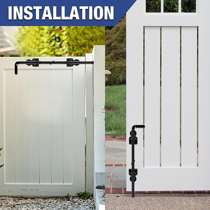 2 Pack 12" Black Cane Bolts for Gates Fence Drop Rod Slide Vertical Ground Bolt Pin Door Gate Locking Security Bolt Latch Locks Anchors for Outdoor Fence, Wood/PVC/Vinyl/Metal Barn Garden Door