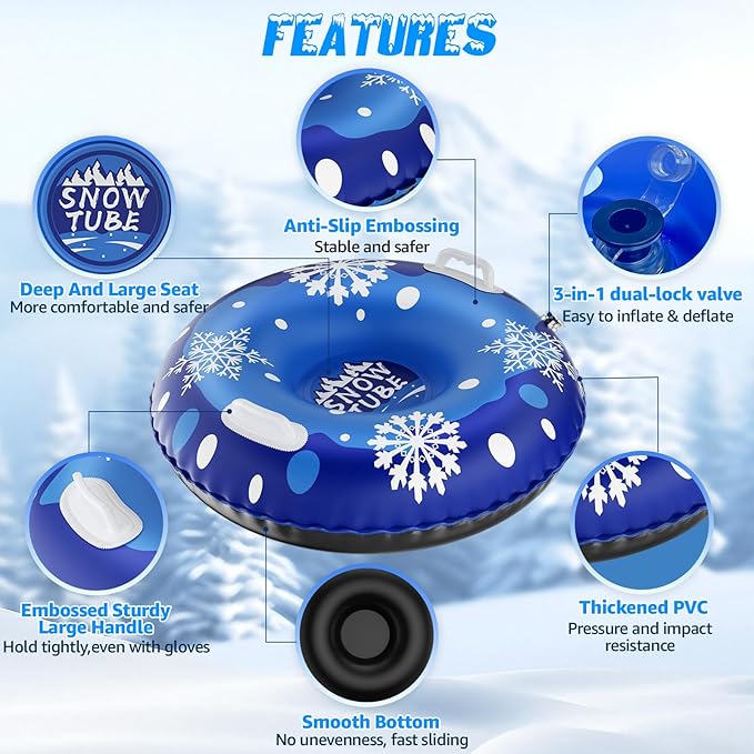 39'' Snow Tube Sled, 3Pack for The Whole Family Inflatable Snow Sled for Kids and Adult, Thickened Heavy Duty Sleds for Snow with Handles, Outdoor Winter Snow Toys for Boys Girls Tubing Sled Gift Set