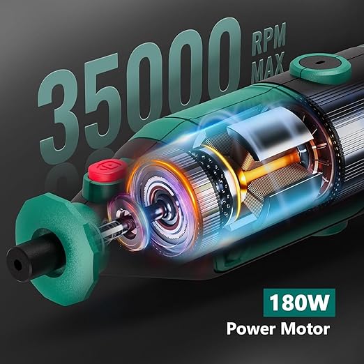 HYCHIKA 8000-35000RPM Variable Speed Rotary Tool,180W Rotary Tool With 179pcs Accessories,With Flex Shaft,Grinding Chain Bracket And Tool Bag,for Grinding,Cutting,Wood Carving,Sanding and Engraving