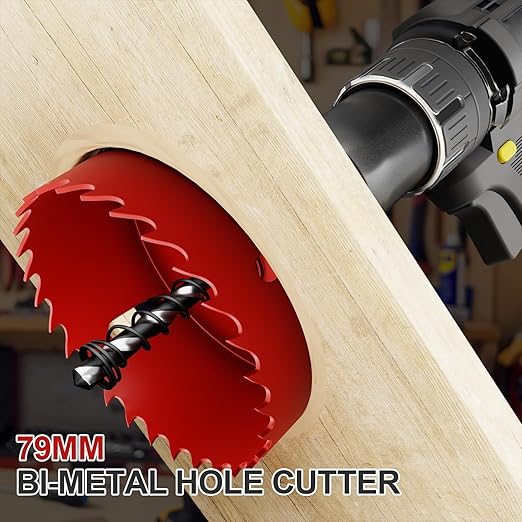 3-1/8" (79mm) Bi-Metal M42 High Speed Steel Hole Saw with Pilot Drill Bit, Smooth Cutting Edge for PVC, Drywall, Wood, Plastic, Gypsum Board, Rubber, Thin Metal