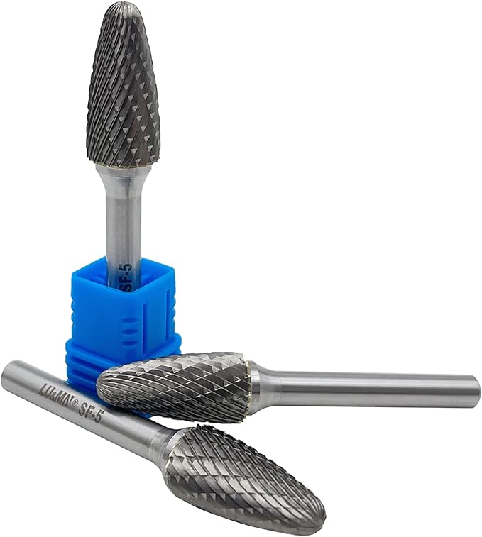 LU&MN SF-5 Tungsten Carbide Burr Tree Shape Radius End Double Cut Rotary Burr File (1/2??Cutter Dia X 1?쒬utter Length) with 1/4'' Shank, 3PCS