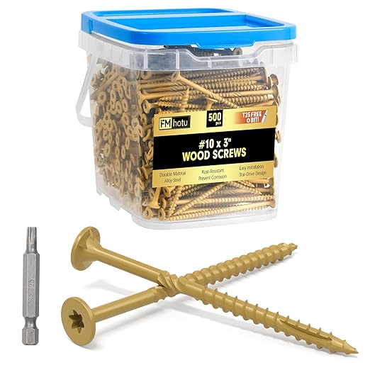 #10 x 3??Deck Screws, 500Pcs Star Drive Wood Screws, Rust Resistant Timber Screws for Timber/Log/Landscaping Wood, T25 Star Bit Included, Yellow