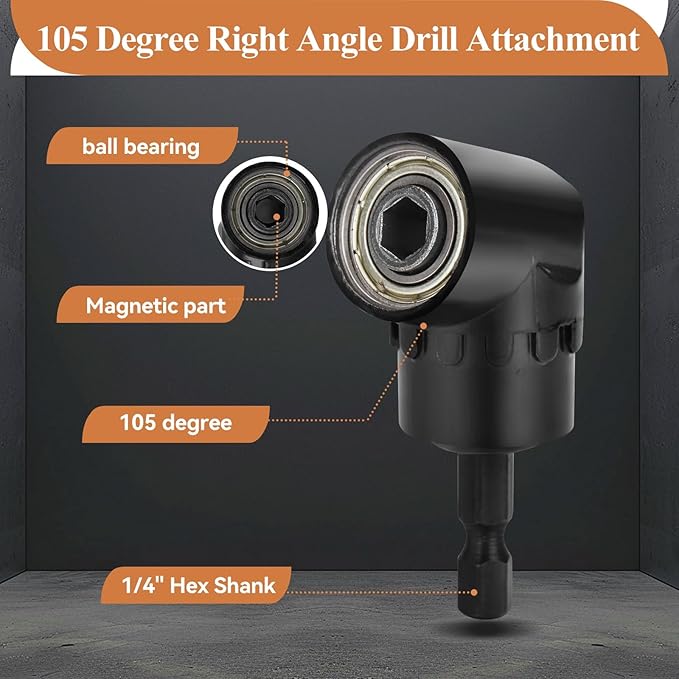Magnetic Impact Driver Adapter Set: 3PCS Magnetic Extension Drill Socket Adapter 1/4 3/8 1/2" + 2.5inch Quick Release Bit Holder + 105 Degree Right Angle Drill Attachment