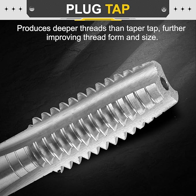 uxcell Hand Plug Tap M10 x 1.75 H2 Metric Thread Plug Style Taps Straight Flute Screw Tapping Threading Tool High Speed Steel HSS6542