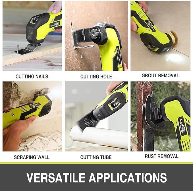 SnapFresh Oscillating Multi Tool Cordless, 20V DIY Tool Kit, 6 Speed, 3.2째Oscillation Angle, Quick-Lock Replaceable, 24pcs Accessories, Battery & Fast Charger, For Scraping, Blades Sanding, Cutting