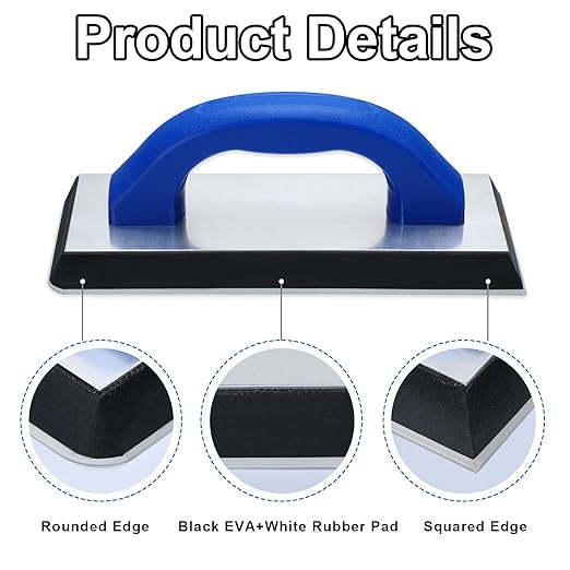 Blulu 11 Pcs Grout Float Sets Include 9.5 x 4 Inch Molded Rubber Grout Float, 6 Sponge, Angled Tile Saw with 3 Blades Replacement, Removal Tool for Masonry Stucco Drywall Concrete (Blue)