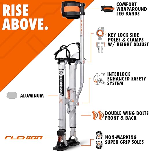SurPro Single-Sided Drywall Stilts, Aluminum Base, 21??- 31??Height, QuadLock Contractor-Grade Stilts with Patented Flexion Foot System (S1X-A-2131) for Drywallers, Painters, Stilts Drywall