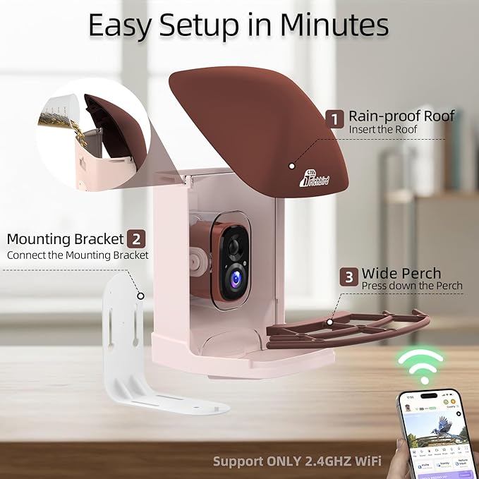 Upgraded Smart Bird Feeder with 2.5K HD Camera, Birdwatching Camera with AI Identify Birds for Outdoors, Squirrel Proof, Auto Video Capture & Instant Notifications, Brown