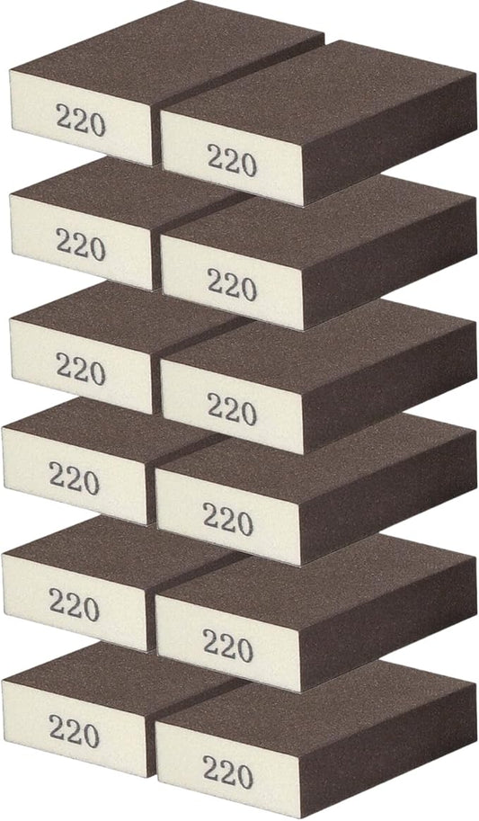 12Pcs Sanding Sponge 220 Grit Sanding Block Washable and Reusable for Wood, Metal, Wall Polish