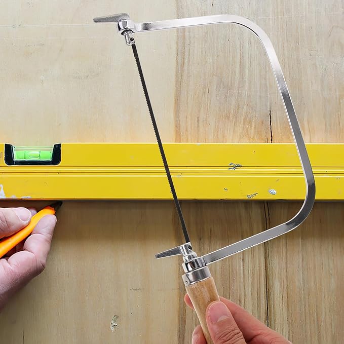 Japanese Hand Saw Woodworking Coping Saw with Wooden Handle for Precision Cutting Includes Replacement Blades for PVC Light Metals Suitable for DIY and Professional Use