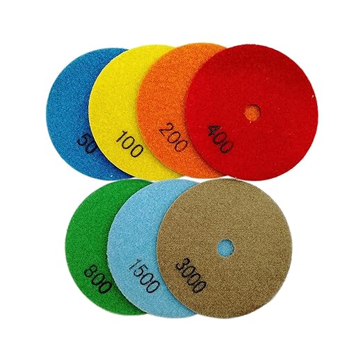 SHDIATOOL 4- Inch Dry Diamond Polishing Pads Set of 7 Pieces for Granite Marble Stone Sanding Disc Grinding Pads