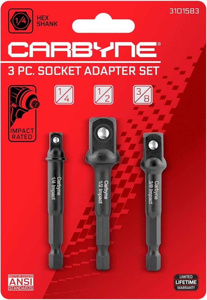 CARBYNE 3-Piece Impact Grade Socket Adapter Set, 3??Extension Bits | 1/4?? 3/8??and 1/2??Drive. Adapt Your Drill Driver to a High Torque Impact Wrench
