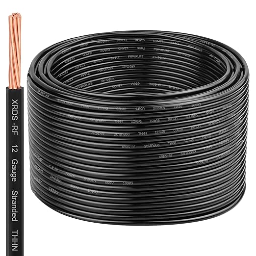 XRDS -RF 12 AWG 200FT THHN Wire ??Pure Copper Stranded Cable for Conduit Wiring Projects ??Black ??600V Rated