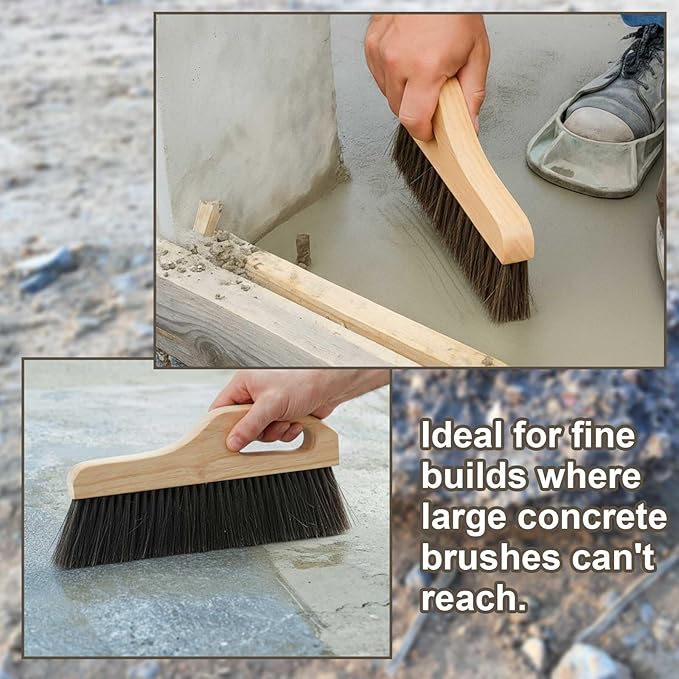2 Pack Concrete Broom Tools, 12 Inch Masonry Brush Hand Concrete Finish Brush Horse Hair/Poly Bristle Hand Finished Masonry Texturing Tools with Comfort Handle