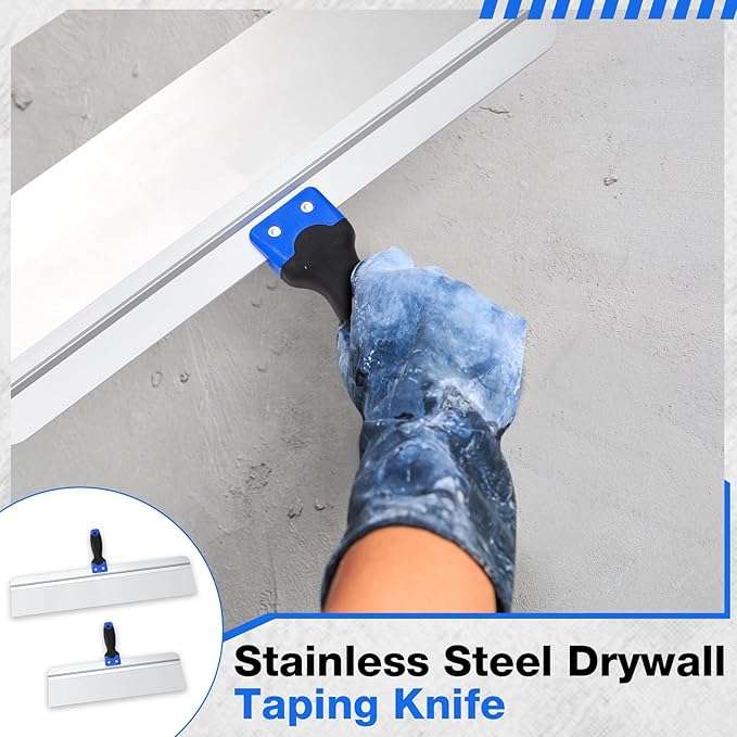 2 Pcs 18" and 24" Stainless Steel Drywall Taping Knife Set Drywall Skimming Blade with Soft Grip Handle for Dry Wall Paint Scraper, Putty Knife, Taping Tools