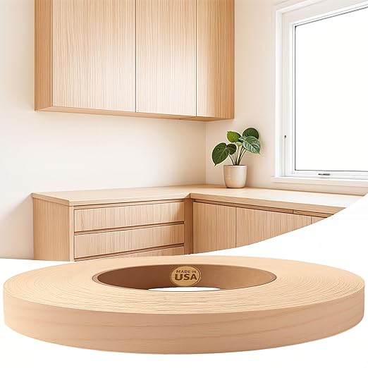Edge Supply Maple 1-1/4 in x 250 ft Roll ??Pre-Glued Iron On Wood Veneer Tape ??Wood Veneer Edge Banding Tape with Hot Melt Adhesive, Smooth Sanded Finish Ideal for Furniture & DIY, Made in USA