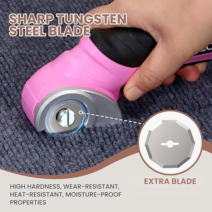 VLOXO Cardboard Cutter, Cordless Electric Scissors for Leather with Safety Lock, Box Cutter Electric Multi-Cutting Tools Rechargeable Powerful Scissors for Canvas Leather Plastic with Storage Box Pink