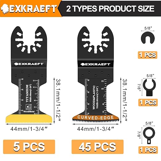 50PCS Curved-Edge Oscillating Tool Blade, Titanium Multitool Blades for Metal, Wood, Plastic, Professional Universal Oscillating Saw Blades Fit Dewalt Milwaukee Ryobi Rockwell Fein
