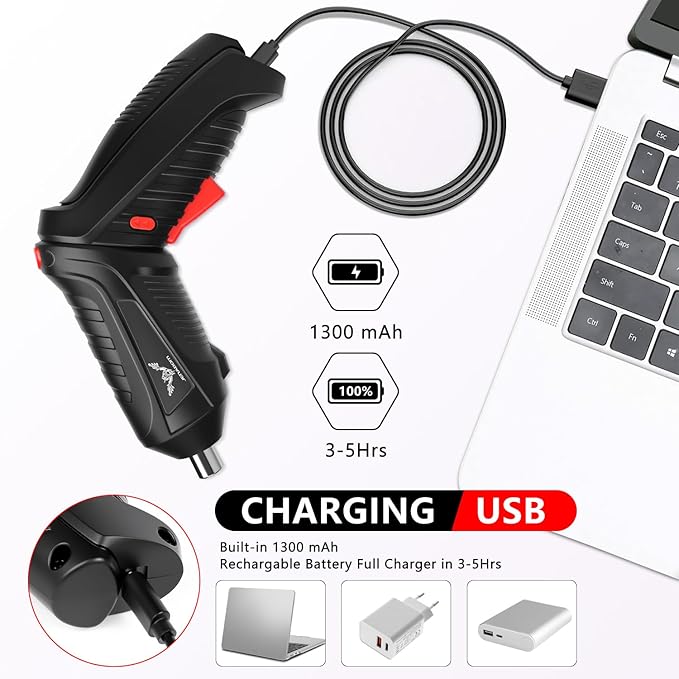 Power Screwdriver Cordless, JENABOM Screwdriver Bits Set Rechargeable, 3.6V Li-ion 3.5N쨌m Max Torque Electric Rotatable Drill Screwdriver for Home Improvement DIY Project, 47 Pcs