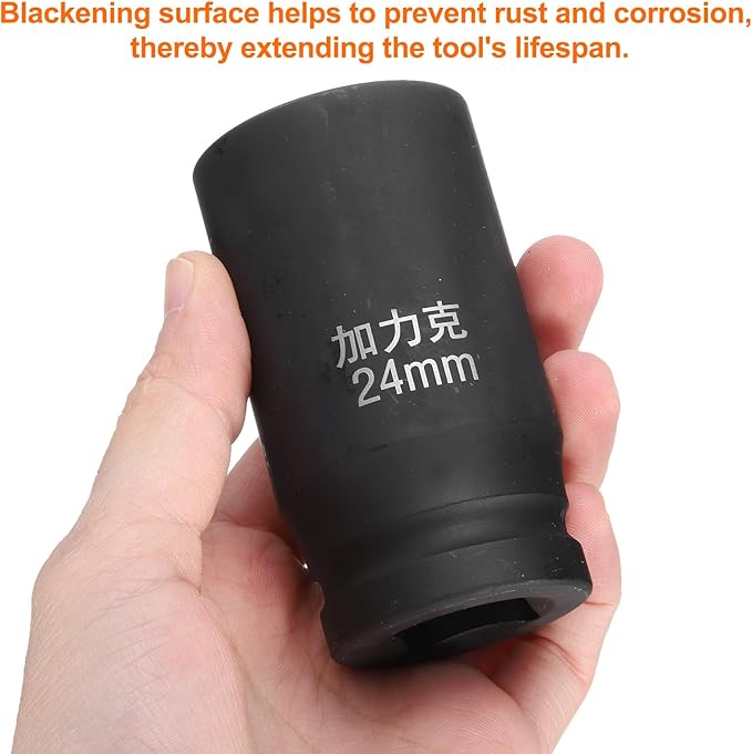 HARFINGTON 4 Point Square Socket 3/4" Drive by 24mm Metric Square Impact Socket 40CR Blackening Standard Wheel Sockets Pneumatic Socket Tool for Auto Repair Mechanical Maintenance Home Use